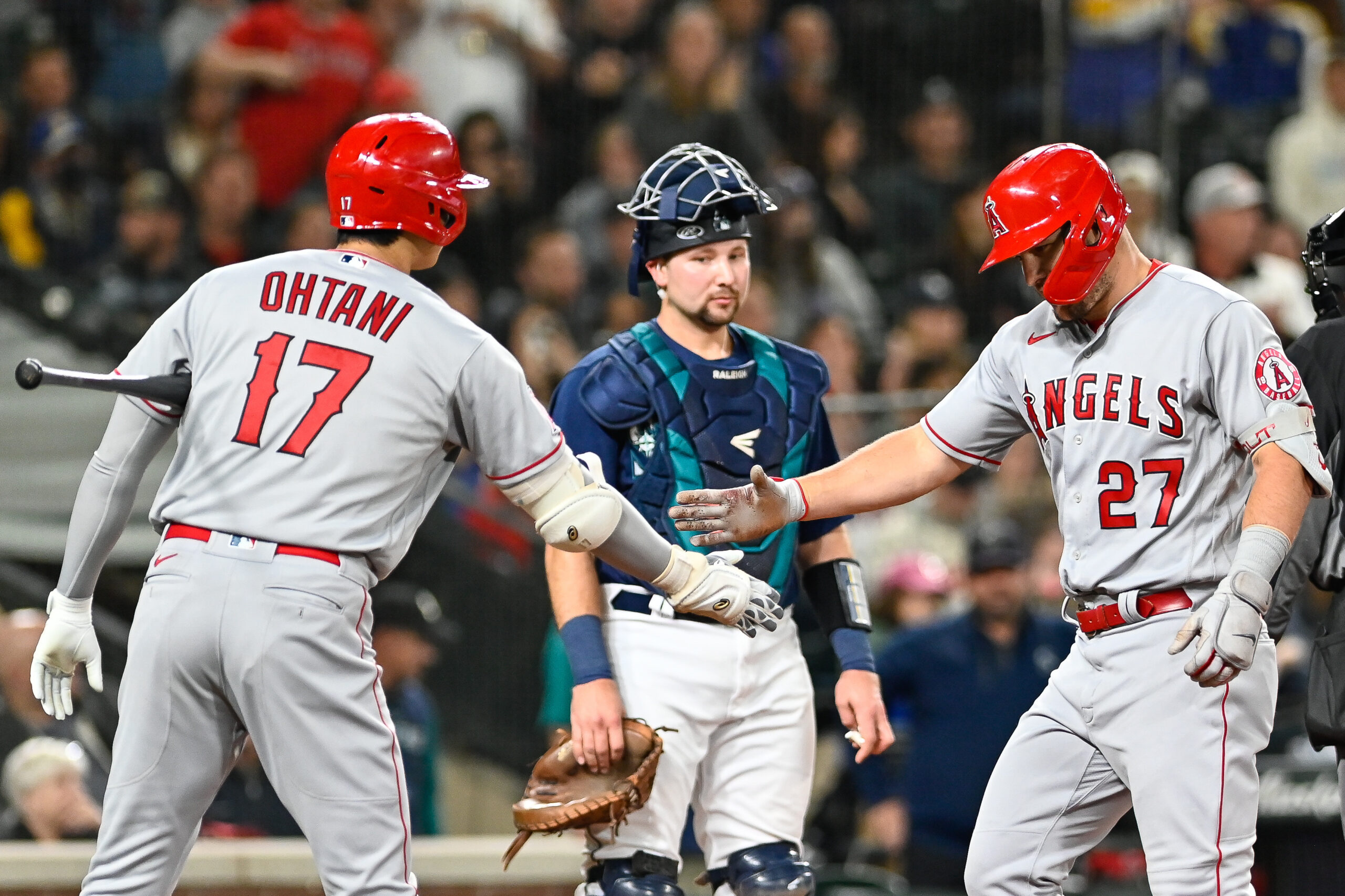 Shohei Ohtani and Mike Trout tried on retro Mighty Ducks jerseys for Ducks  Night at Angel Stadium